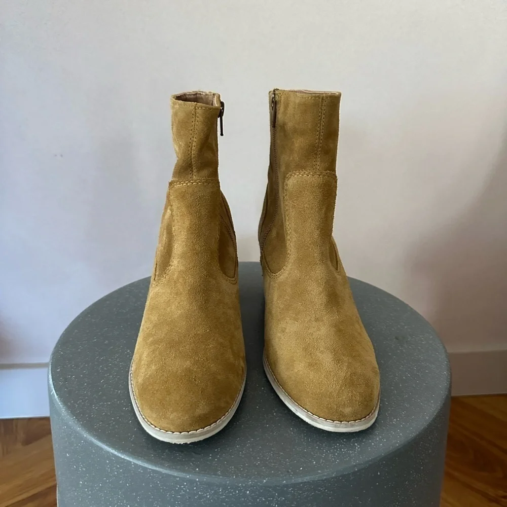 Crevo Tan Ankle Booties Suede Minimalist Design